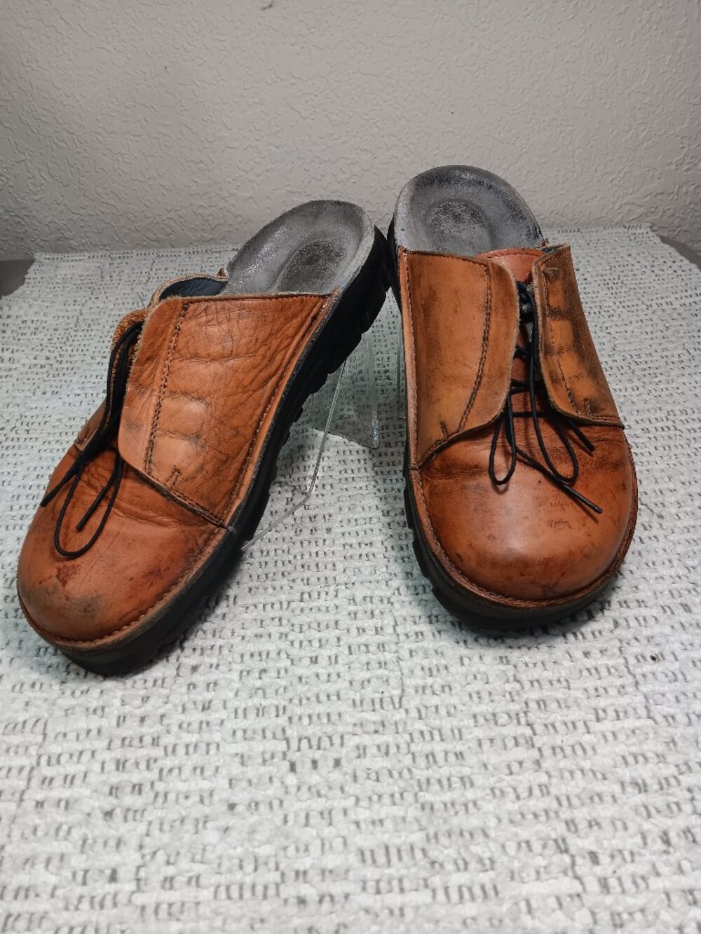 Alpro by Birkenstock women's thrashed leather lace up clogs mules shoes sz 7